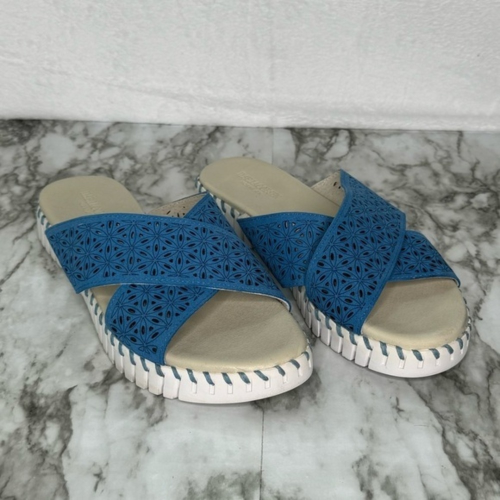 Ilse Jacobsen Tulip Blue Criss Cross Slide Sandals- Sz 12.5